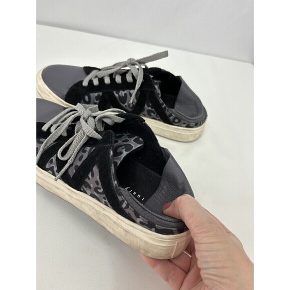 Sanctuary Dash Sneakers Grey Black Leather Camo 8 Convertible to Mules Lace Up - Picture 8 of 9